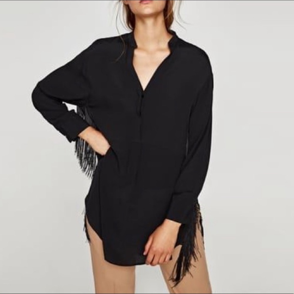 ZARA Woman Black Fringe Tunic Shirt